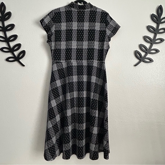 Anthropologie Zoe Maeve Black & White Plaid Polka Dot Knit Dress | Size XL - Picture 9 of 10